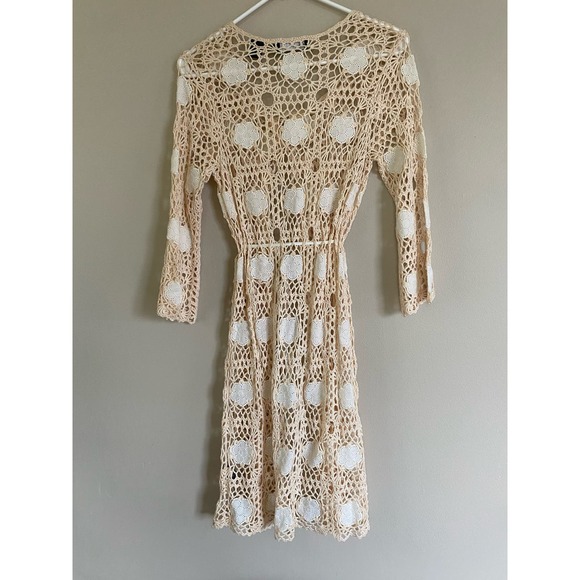Y2K Dana Bachman crochet crocheted cream long cardigan boho size small - Picture 3 of 3